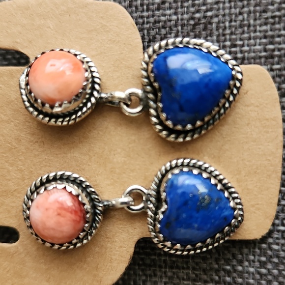 Gorgeous NWOT Native American Navajo Lapis and Pink Conch Earrings ππ©· - Picture 2 of 10
